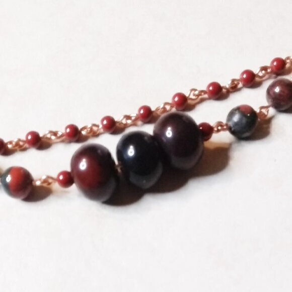 Bloodstone + Agate + Red Jasper ~ Handmade 2 Strand Layer Bracelet for 8" Wrist - Picture 8 of 9